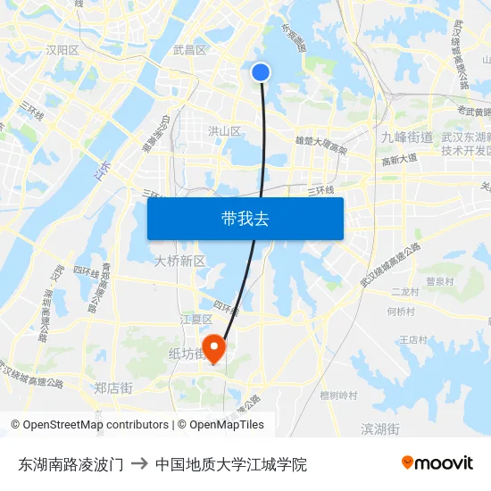 东湖南路凌波门 to 中国地质大学江城学院 map