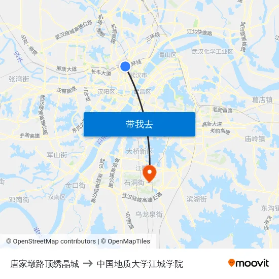 唐家墩路顶绣晶城 to 中国地质大学江城学院 map