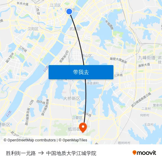 胜利街一元路 to 中国地质大学江城学院 map