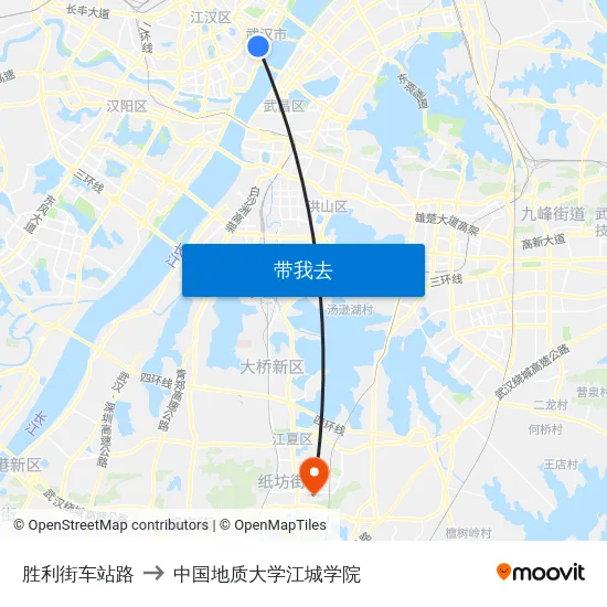 胜利街车站路 to 中国地质大学江城学院 map