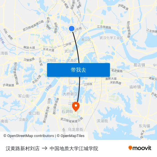 汉黄路新村刘店 to 中国地质大学江城学院 map