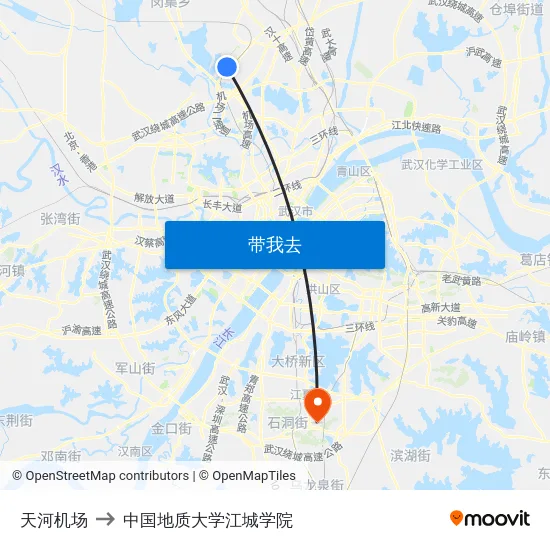 天河机场 to 中国地质大学江城学院 map