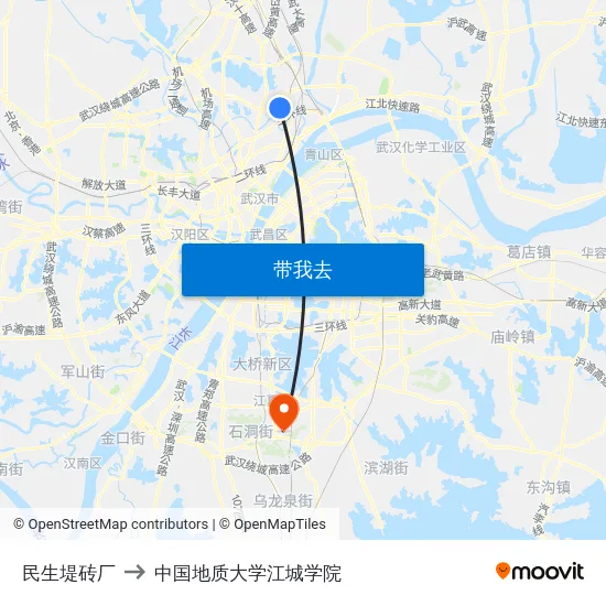 民生堤砖厂 to 中国地质大学江城学院 map