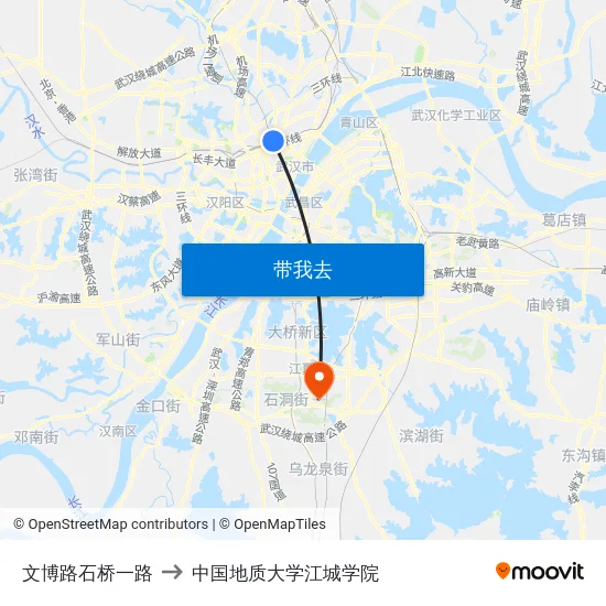 文博路石桥一路 to 中国地质大学江城学院 map