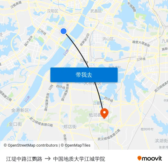 江堤中路江鹦路 to 中国地质大学江城学院 map