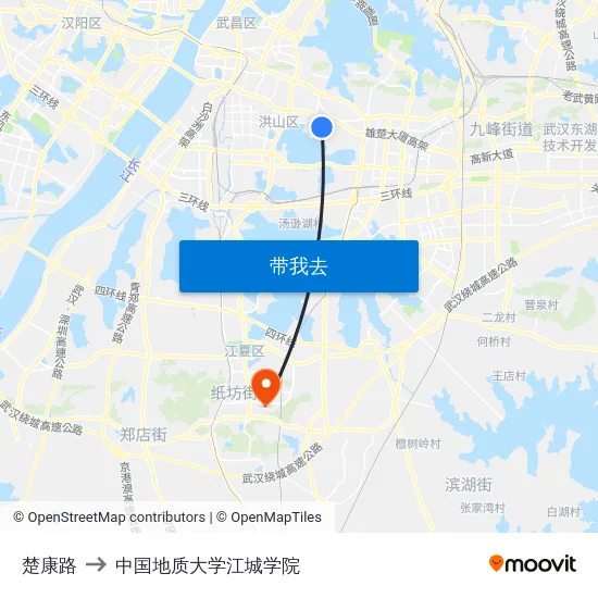 楚康路 to 中国地质大学江城学院 map