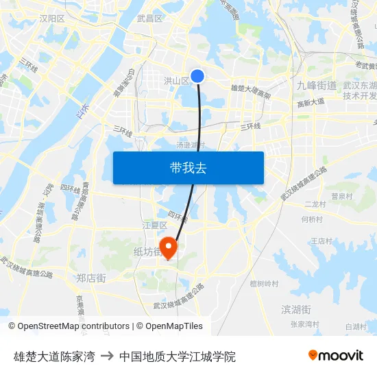 雄楚大道陈家湾 to 中国地质大学江城学院 map