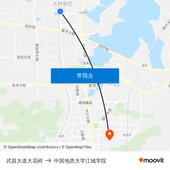 武昌大道大花岭 to 中国地质大学江城学院 map