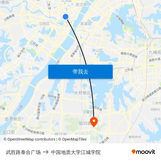 武胜路泰合广场 to 中国地质大学江城学院 map