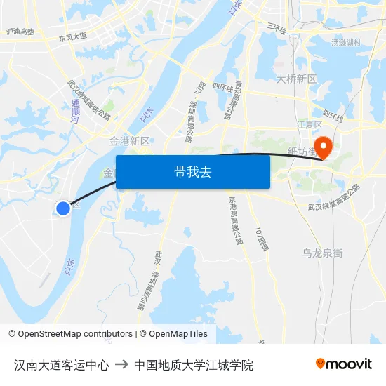 汉南大道客运中心 to 中国地质大学江城学院 map