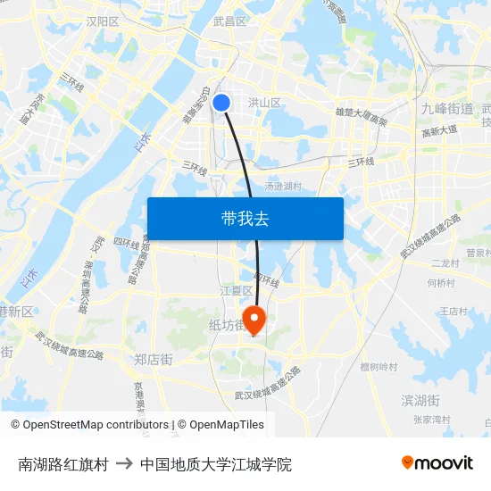 南湖路红旗村 to 中国地质大学江城学院 map