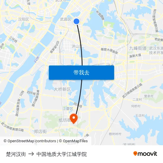 楚河汉街 to 中国地质大学江城学院 map