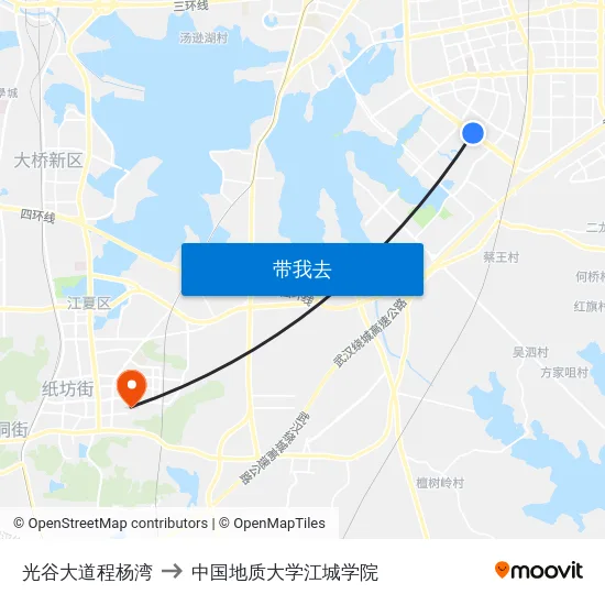 光谷大道程杨湾 to 中国地质大学江城学院 map