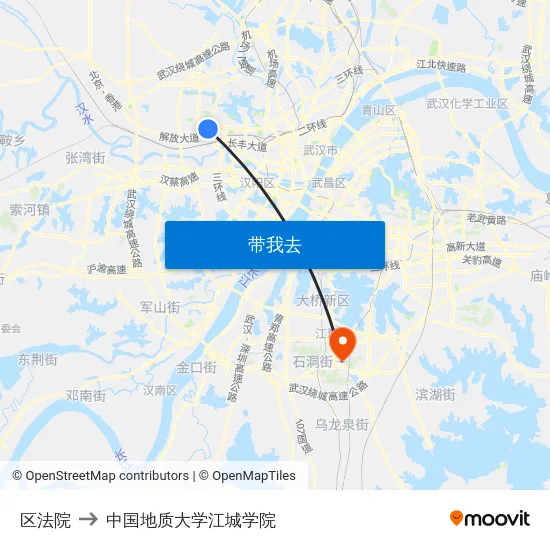 区法院 to 中国地质大学江城学院 map