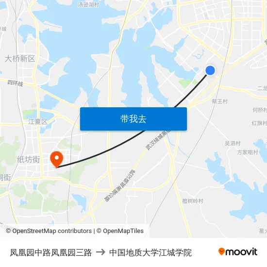 凤凰园中路凤凰园三路 to 中国地质大学江城学院 map