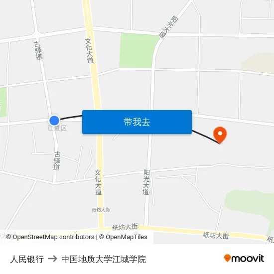 人民银行 to 中国地质大学江城学院 map