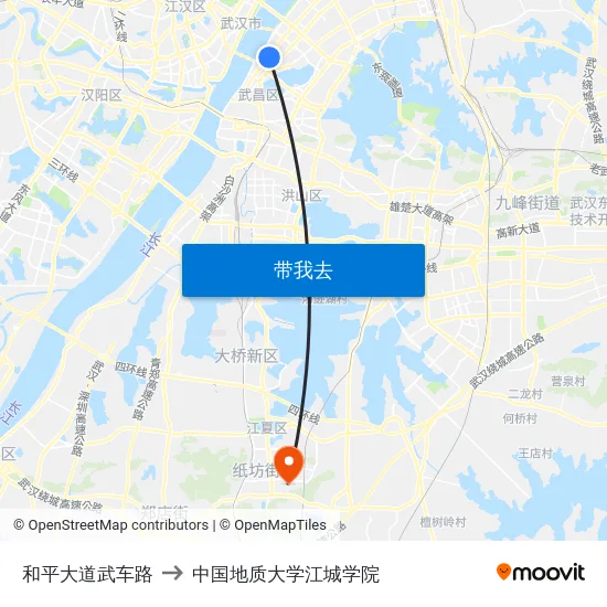 和平大道武车路 to 中国地质大学江城学院 map