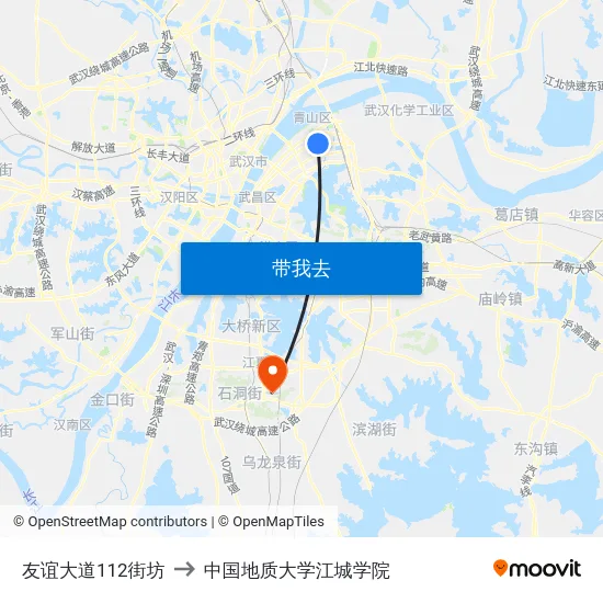 友谊大道112街坊 to 中国地质大学江城学院 map
