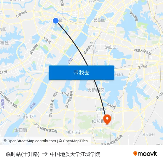 临时站(十升路) to 中国地质大学江城学院 map