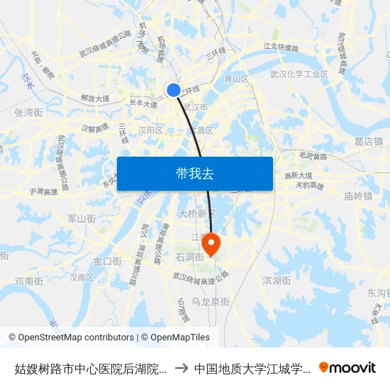 姑嫂树路市中心医院后湖院区 to 中国地质大学江城学院 map