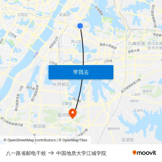 八一路省邮电干校 to 中国地质大学江城学院 map
