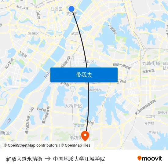 解放大道永清街 to 中国地质大学江城学院 map