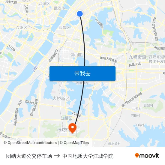 团结大道公交停车场 to 中国地质大学江城学院 map