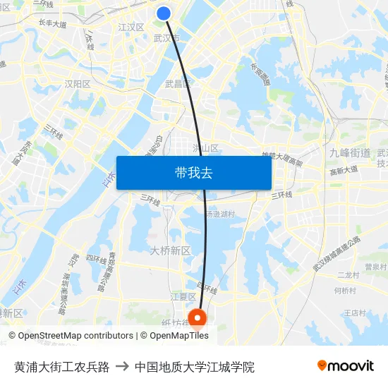 黄浦大街工农兵路 to 中国地质大学江城学院 map