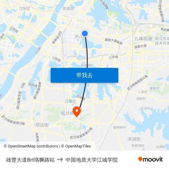 雄楚大道Brt珞狮路站 to 中国地质大学江城学院 map