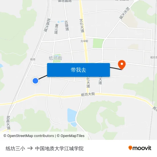 纸坊三小 to 中国地质大学江城学院 map