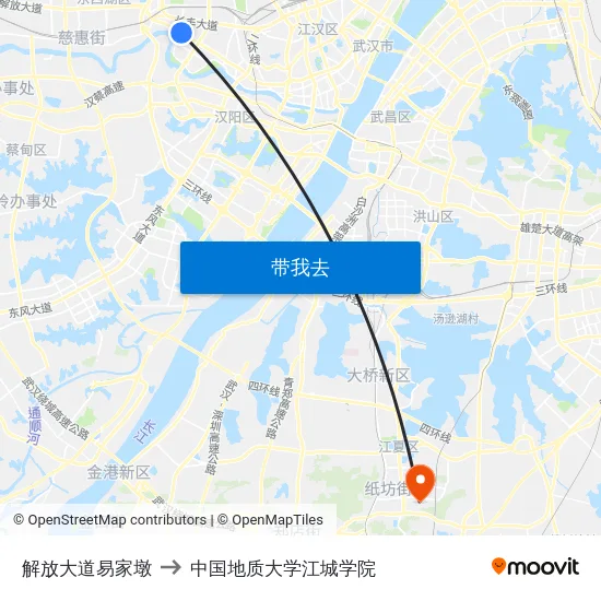 解放大道易家墩 to 中国地质大学江城学院 map
