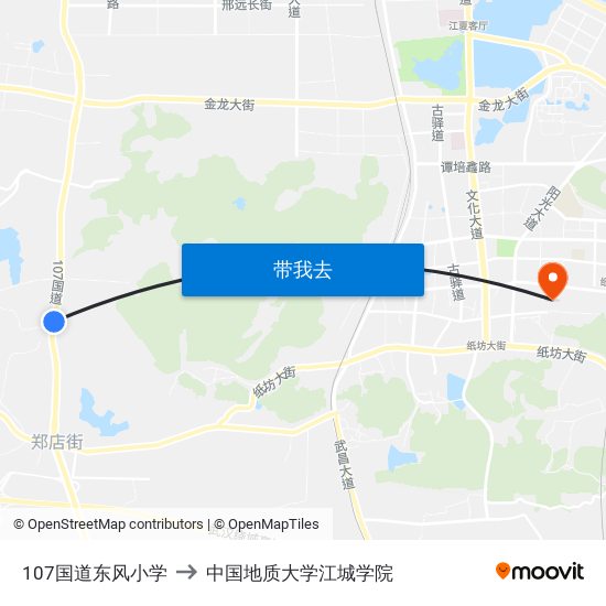 107国道东风小学 to 中国地质大学江城学院 map