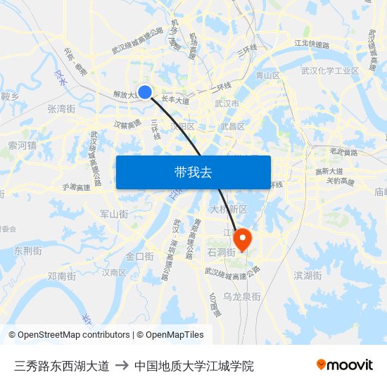 三秀路东西湖大道 to 中国地质大学江城学院 map