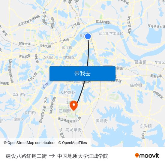 建设八路红钢二街 to 中国地质大学江城学院 map