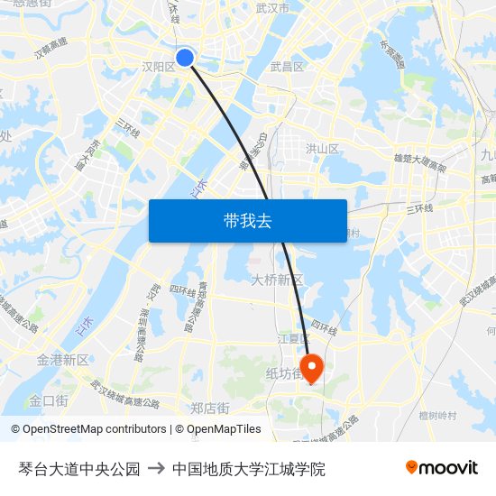 琴台大道中央公园 to 中国地质大学江城学院 map