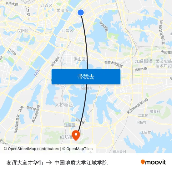 友谊大道才华街 to 中国地质大学江城学院 map