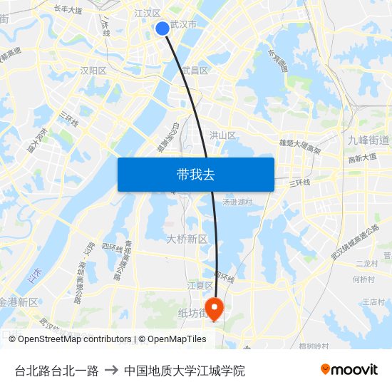 台北路台北一路 to 中国地质大学江城学院 map