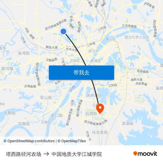 塔西路径河农场 to 中国地质大学江城学院 map