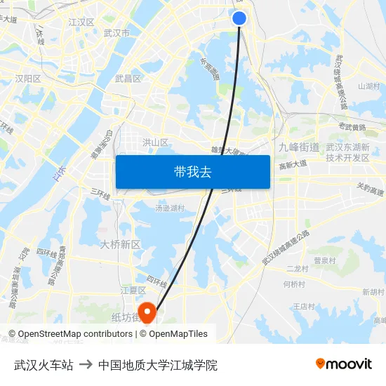 武汉火车站 to 中国地质大学江城学院 map