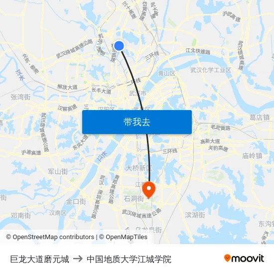巨龙大道磨元城 to 中国地质大学江城学院 map