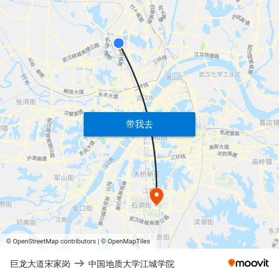 巨龙大道宋家岗 to 中国地质大学江城学院 map