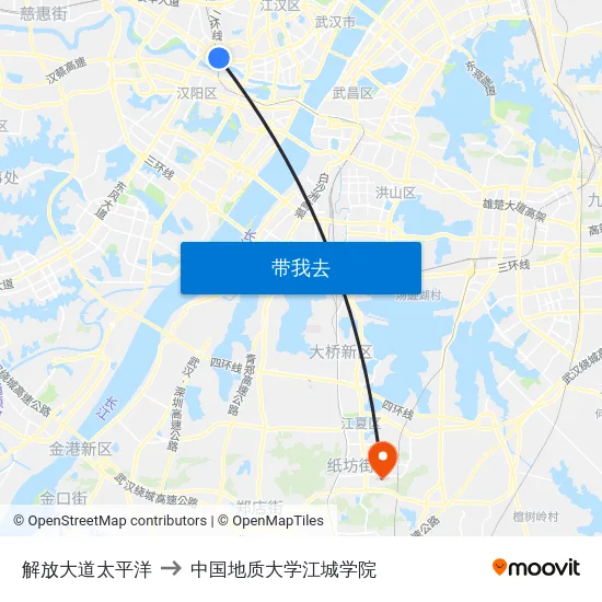 解放大道太平洋 to 中国地质大学江城学院 map
