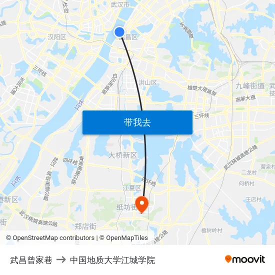 武昌曾家巷 to 中国地质大学江城学院 map