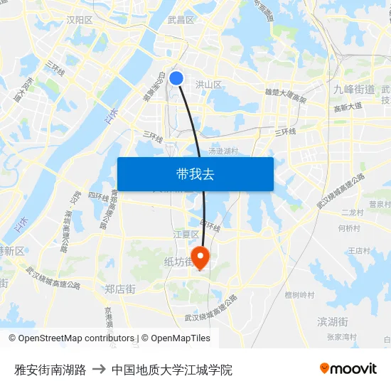 雅安街南湖路 to 中国地质大学江城学院 map