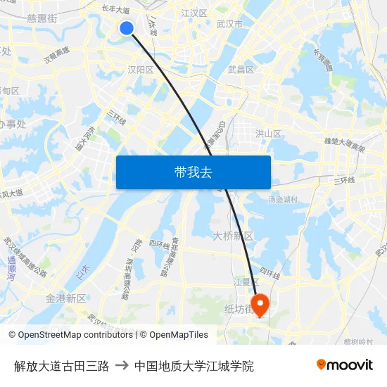 解放大道古田三路 to 中国地质大学江城学院 map