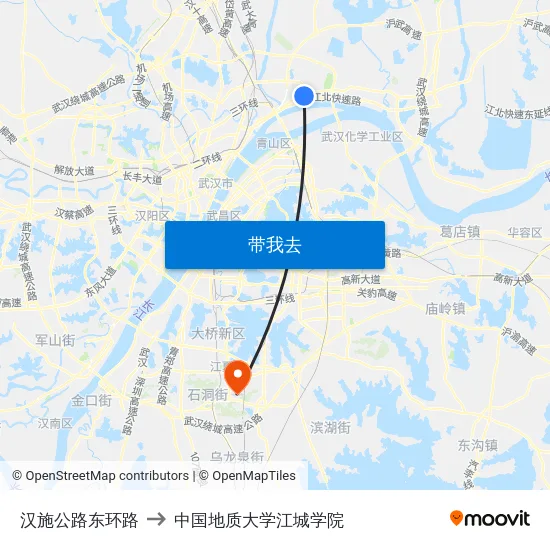 汉施公路东环路 to 中国地质大学江城学院 map
