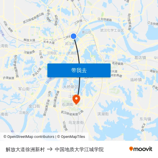 解放大道徐洲新村 to 中国地质大学江城学院 map