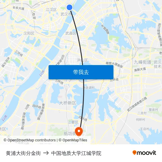 黄浦大街分金街 to 中国地质大学江城学院 map