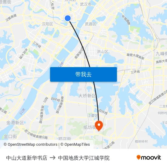 中山大道新华书店 to 中国地质大学江城学院 map