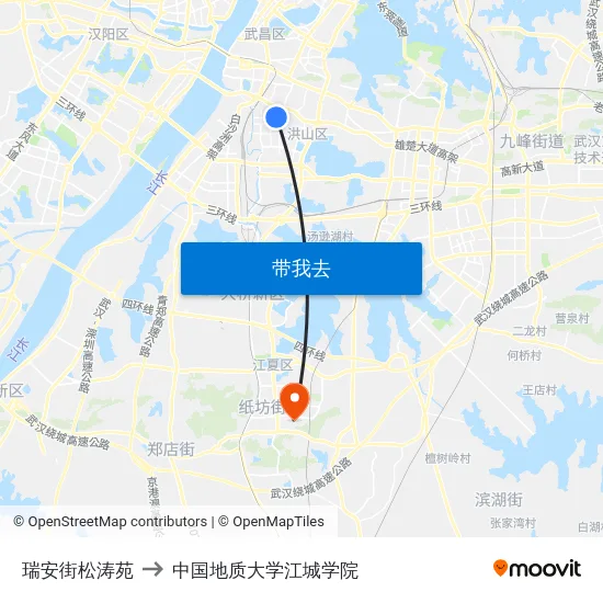 瑞安街松涛苑 to 中国地质大学江城学院 map